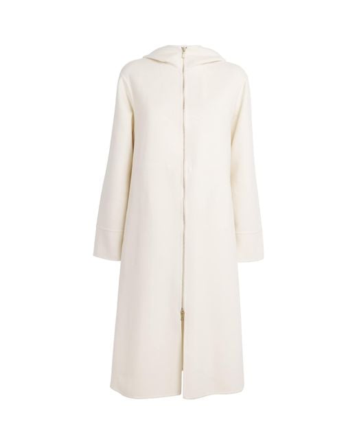 Eleventy White Wool Hooded Coat