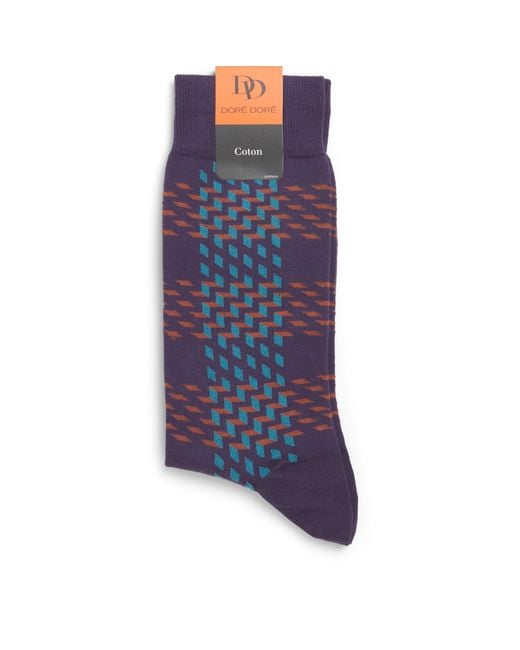 Doré Doré Blue Cotton Patterned Socks for men