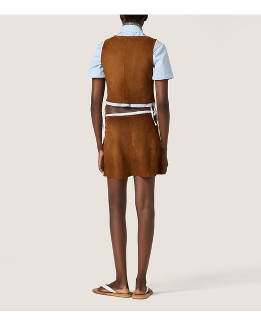 Miu Miu Brown Waxed Suede Mini Skirt