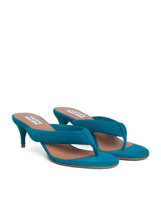 Alaïa Blue Suede Thong Mules 55