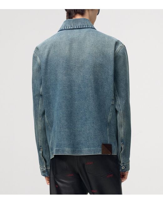 Loewe Blue Leather-Patch Denim Jacket for men