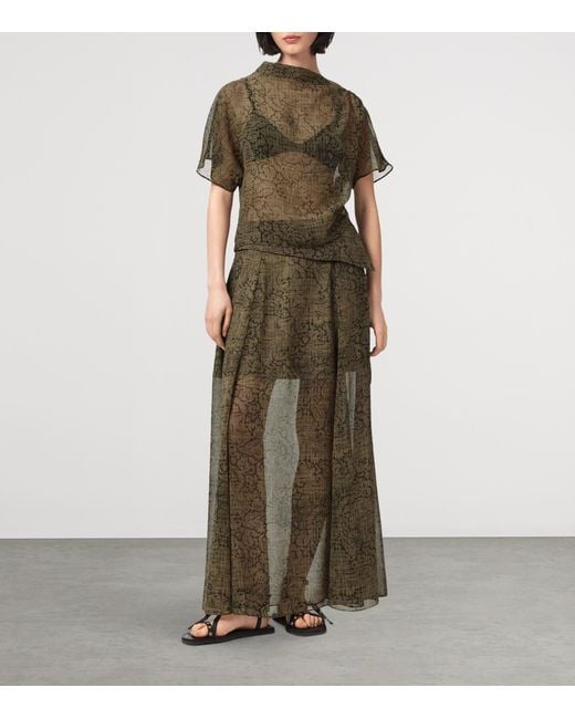 AllSaints Green Sali Maxi Skirt