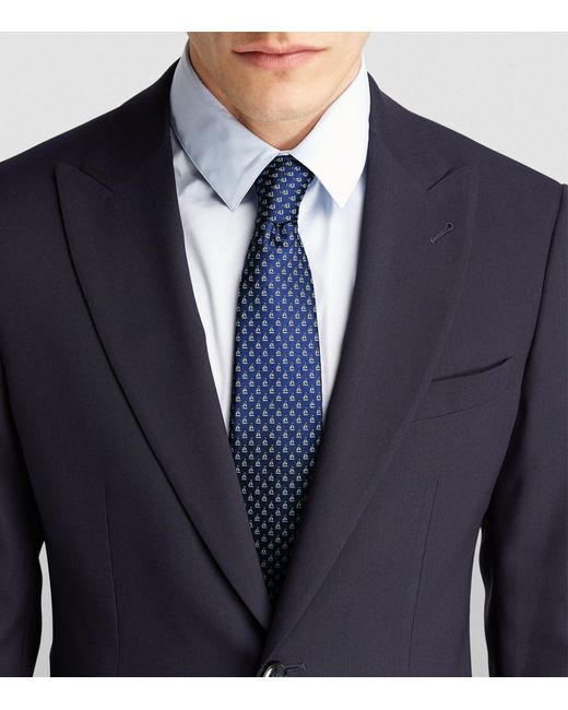 Giorgio Armani Blue Silk-cotton Boat Print Tie for men