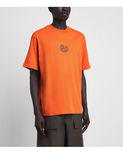 Stone Island Orange Cotton Vertical Compass T-Shirt for men