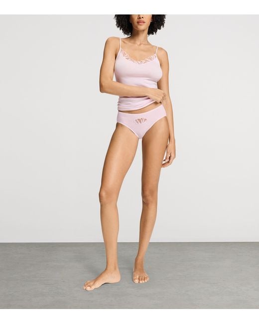 Hanro Pink Cotton Lace-Detail Rosaria Briefs