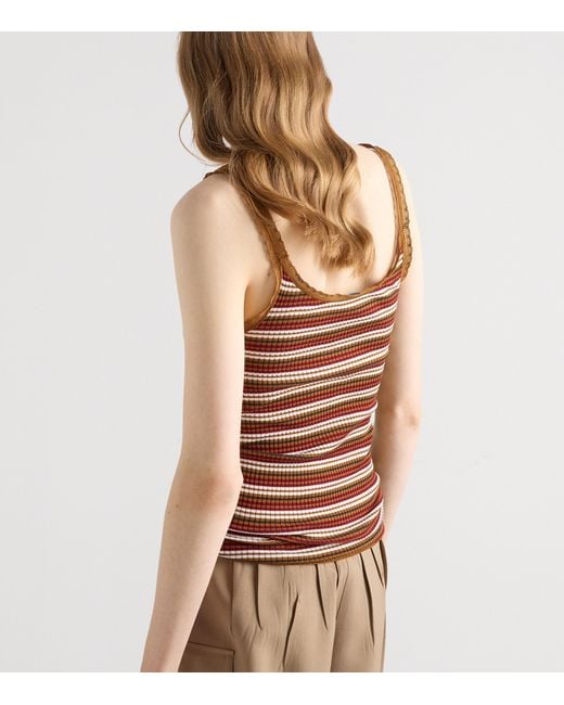 Prada Brown Cotton Stripe Ribbed Tank Top