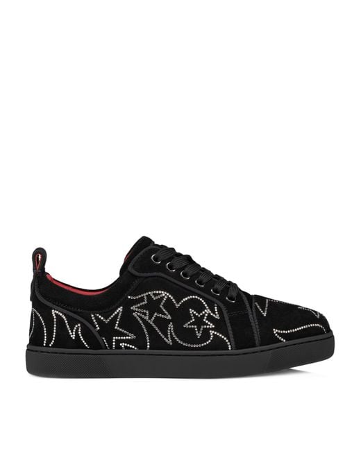 Christian Louboutin Black Giddy Vieira Strass Velour Sneakers