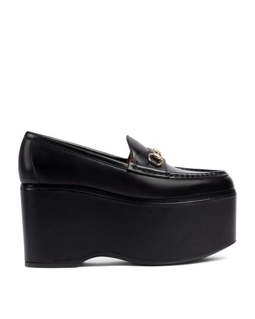 Gucci Black Canvas Horsebit Platform Loafers