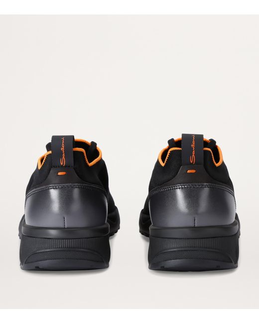 Santoni Black Technical-Knit Runner Sneakers for men