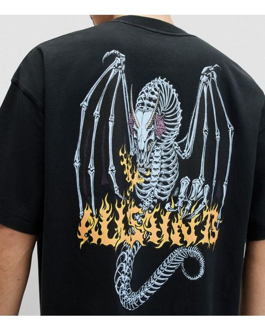 AllSaints Black Cotton Dragon Skull T-shirt for men