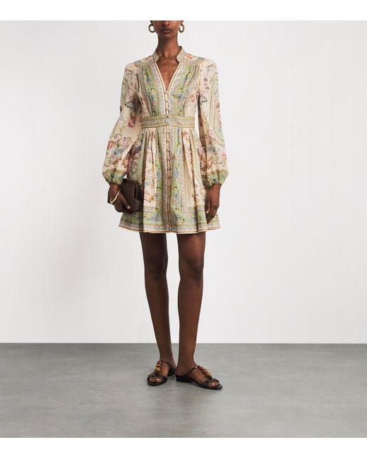 Zimmermann Natural Linen Roselight Plunge Mini Dress