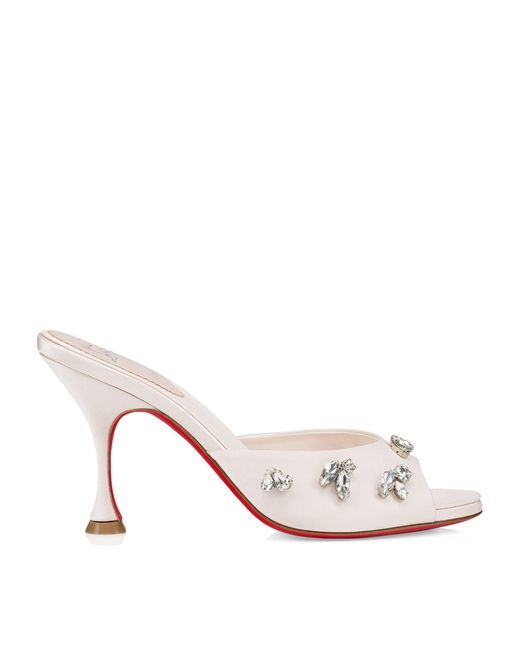Christian Louboutin White Silk Degraqueen Embellished Mules 85