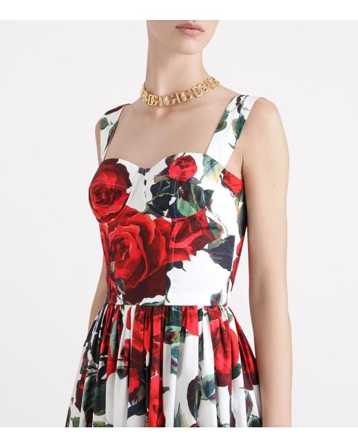 Dolce & Gabbana Red Calf-Length Corset Dress With Rose