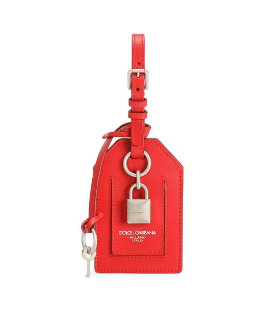 Dolce & Gabbana Red Calfskin-Lambskin Padlock Id Tag for men