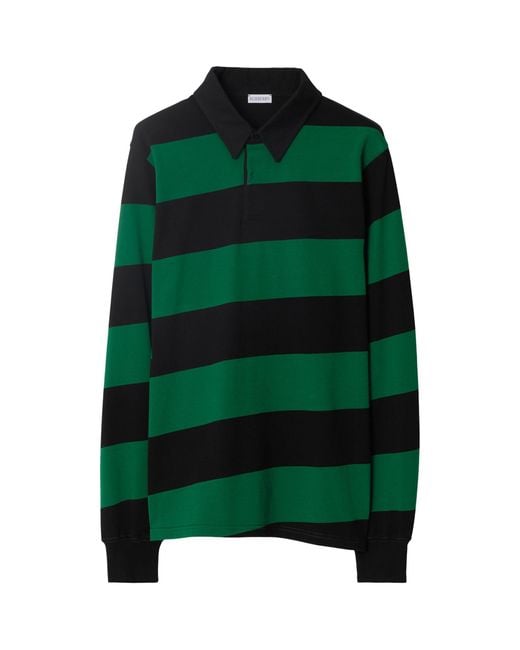 Burberry Green Cotton Striped Long-sleeve Polo Shirt for men