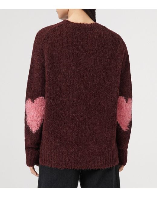 AllSaints Red Wool-Blend Luv Heart Crewneck Sweater