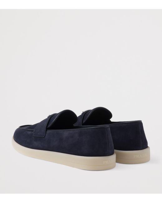 Prada Blue Suede Triangle Loafers for men