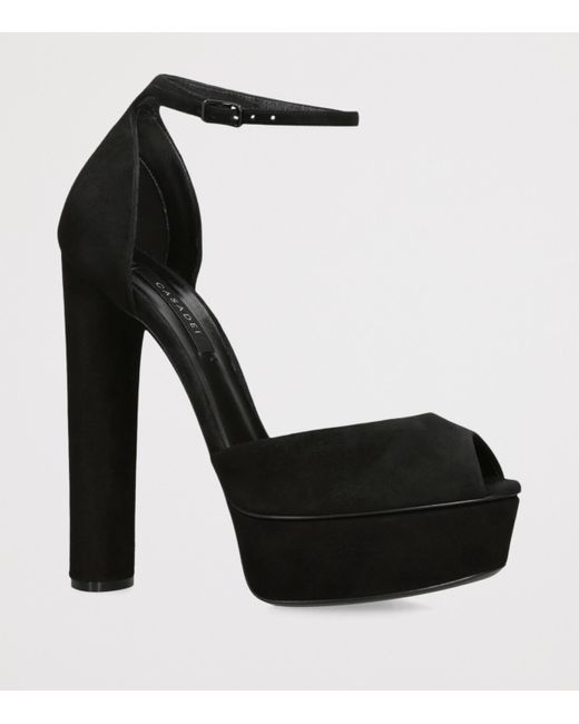 Casadei Black Suede Flora Platform Heels 140