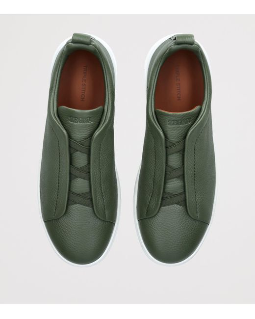 Zegna Green Leather Stitch Sneakers for men