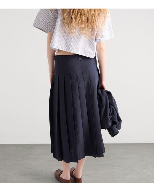 Prada Blue Silk Pleated Midi Skirt