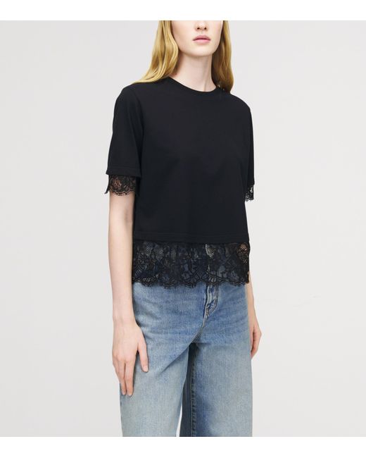 McQueen Black Cotton Lace-Trim T-Shirt