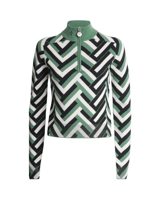 Perfect Moment Green Merino Wool La Tour Quarter-Zip Sweater