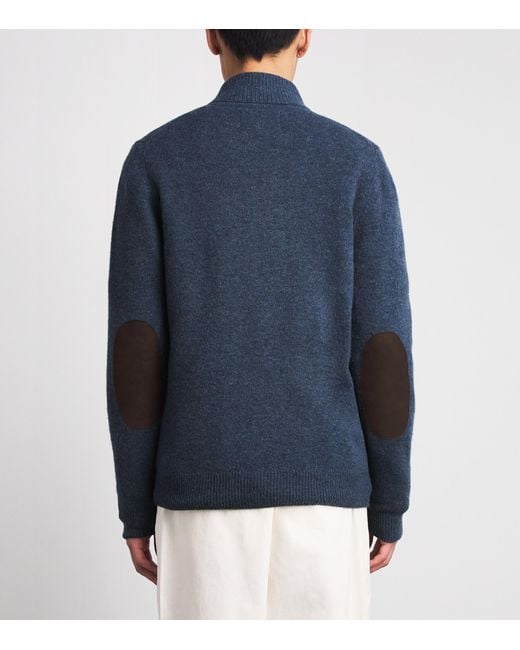 Barbour Blue Wool Patch Zip-Through Cardigan for men