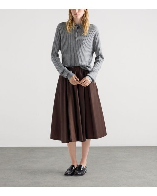 Prada Brown Re-Nylon Gathered Midi Skirt