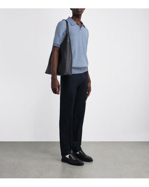 Vince Blue Cotton-Cashmere Johnny-Collar Polo Shirt for men