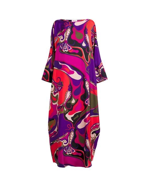 Emilio Pucci Pink Silk Orchidee Print Maxi Kaftan Dress