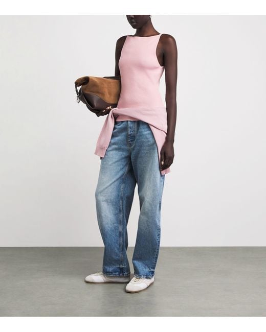 Maje Pink Cotton-Blend Rib-Knit Tank Top