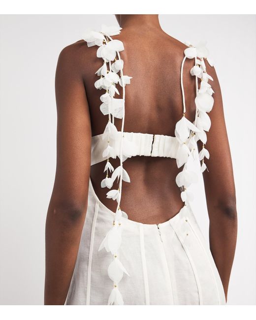 Zimmermann White Linen-Silk Petal Midi Dress