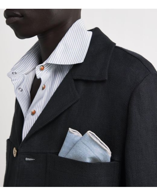 Eleventy Blue Wool-Cotton Pocket Square for men