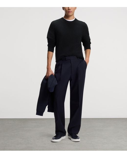 Boss Black Cotton Textured Sweater for men