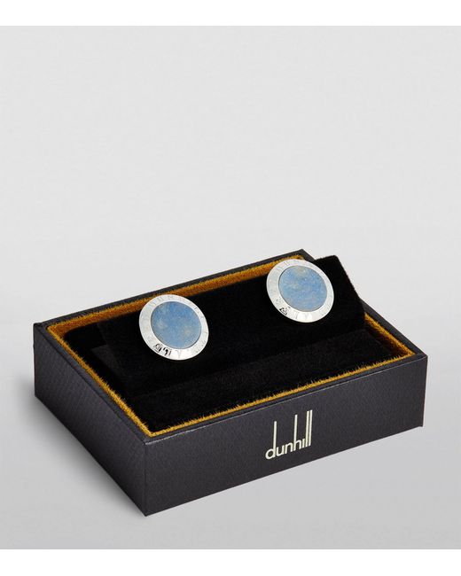 Dunhill Blue Silver And Agate Logo Cufflinks for men