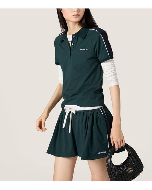 Miu Miu Green Cotton Jersey Polo Shirt