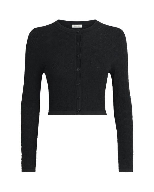 Sandro Black Pointelle-Knit Cropped Cardigan