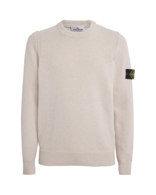 Stone Island White Lambswool-Blend Sweater for men