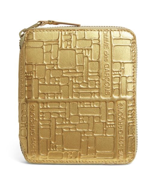 Comme des Garçons Metallic Leather Embossed Logo Zipped Wallet for men