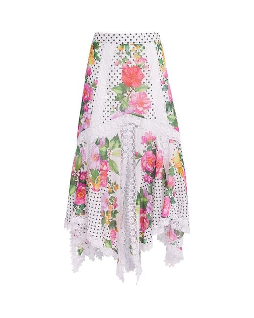 Charo Ruiz White Floral Velina Midi Skirt