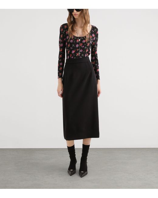 Dolce & Gabbana Black Stretch-Virgin Wool Midi Pencil Skirt