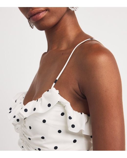 Alessandra Rich White Silk Polka Dot Maxi Dress