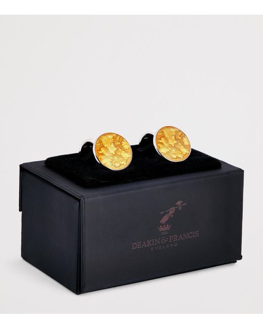 Deakin & Francis Yellow Sterling Summer Haze Enamel Cufflinks for men