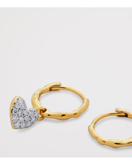 Monica Vinader Metallic Mini Vermeil And Diamond Heart Huggie Earrings