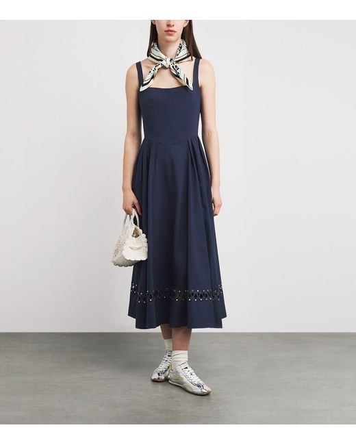 Maje Blue Poplin Embroidered Midi Dress