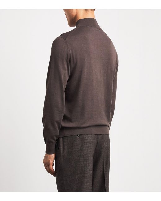 FIORONI CASHMERE Brown Sea Island Cotton-Cashmere Quarter-Zip Sweater for men