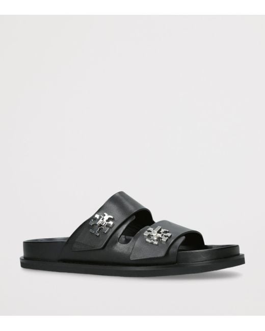 Tory Burch Black Leather Turnlock Slides