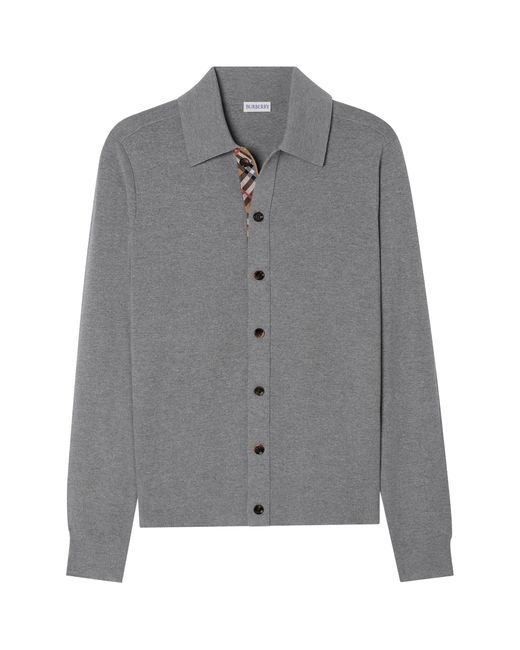 Burberry Gray Wool Check-Trim Cardigan for men