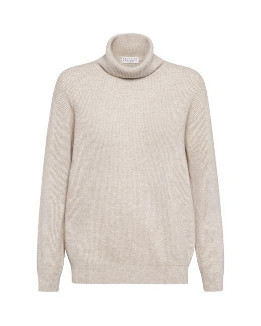 Brunello Cucinelli White Cashmere High-Neck Sweater