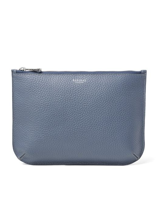 Aspinal Blue Large Leather Ella Pouch